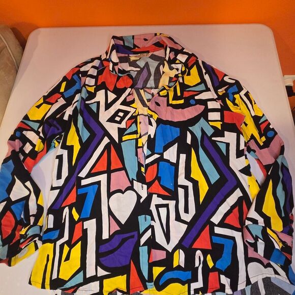 Vintage Big Dart Women's Colorful Geometric Blouse - Picture 3 of 5